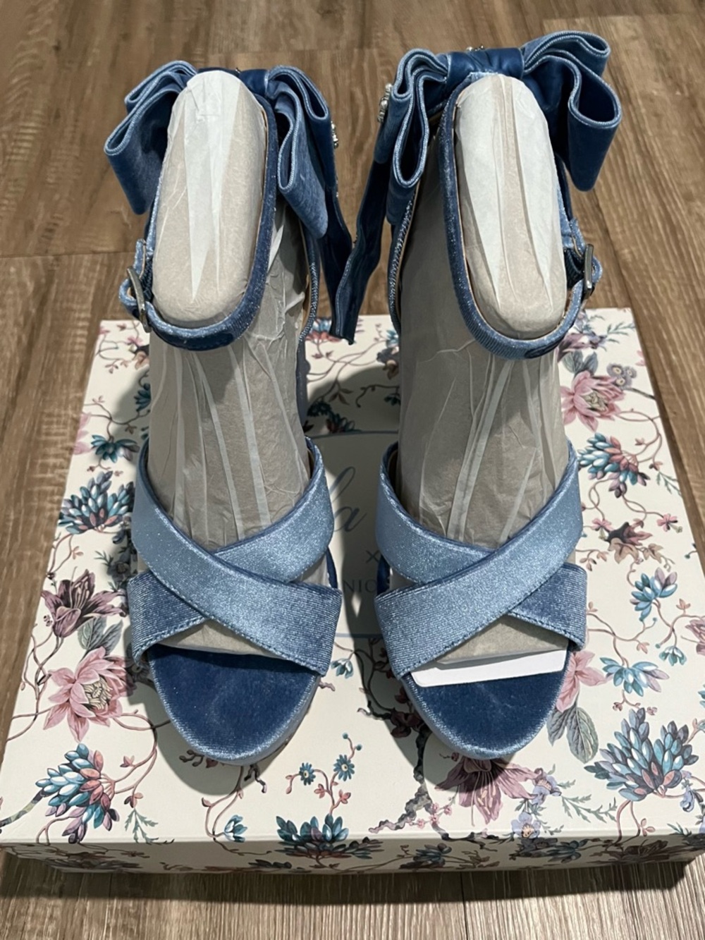 Antonio Melani x Nicola Bathie Lila Velvet Bow Detail Platform Dress Sandals